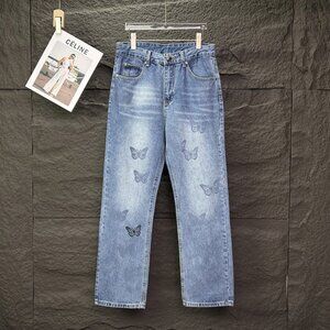 Chrome Hearts Butterfly Print Washed Loose Jeans